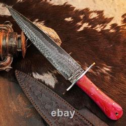 15.2 Dagger knife Handmade Damascus Knife Full Tang Resin Handle + Sheath