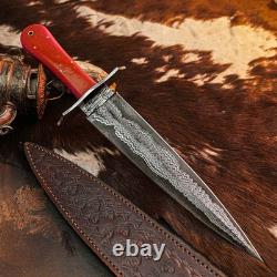 15.2 Dagger knife Handmade Damascus Knife Full Tang Resin Handle + Sheath