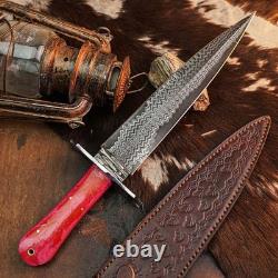 15.2 Dagger knife Handmade Damascus Knife Full Tang Resin Handle + Sheath