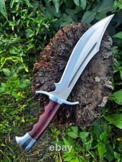 15.5 Handmade Recurve Bowie Knife Carbon Steel Blade Hunting Dagger with Sheath