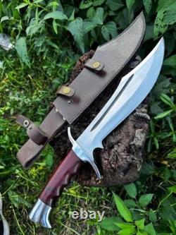 15.5 Handmade Recurve Bowie Knife Carbon Steel Blade Hunting Dagger with Sheath