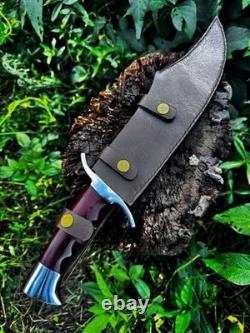 15.5 Handmade Recurve Bowie Knife Carbon Steel Blade Hunting Dagger with Sheath