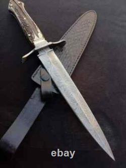 15 CUSTOM HANDMADE ANTIQUE STAG HANDLE HUNTING DAGGER BOWIE KNIFE WithSHEATH