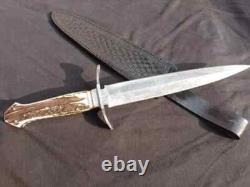 15 CUSTOM HANDMADE ANTIQUE STAG HANDLE HUNTING DAGGER BOWIE KNIFE WithSHEATH