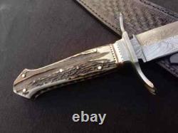 15 CUSTOM HANDMADE ANTIQUE STAG HANDLE HUNTING DAGGER BOWIE KNIFE WithSHEATH