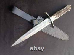 15 CUSTOM HANDMADE ANTIQUE STAG HANDLE HUNTING DAGGER BOWIE KNIFE WithSHEATH