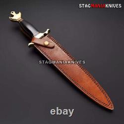 15'' Custom Hand Forged Damascus Steel Hunting Dagger Knife Bull Horn Handle