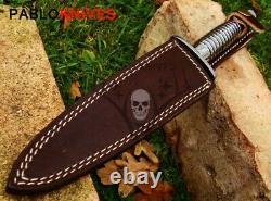 15 Custom Handmade Damascus Dagger Knife with J2 Steel Handle / Leather Sheath