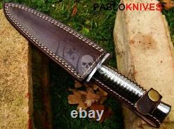 15 Custom Handmade Damascus Dagger Knife with J2 Steel Handle / Leather Sheath