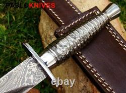 15 Custom Handmade Damascus Dagger Knife with J2 Steel Handle / Leather Sheath