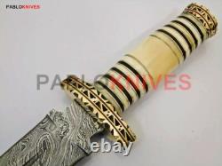 15 Custom Handmade Damascus Steel Hunting Dagger Knife Bone Mix Handle