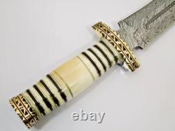 15 Custom Handmade Damascus Steel Hunting Dagger Knife Bone Mix Handle