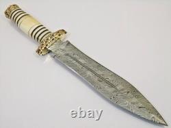 15 Custom Handmade Damascus Steel Hunting Dagger Knife Bone Mix Handle