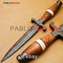 15 Hand Forged Damascus Steel Hunting Battle Ready Dagger Knife Wood Handle