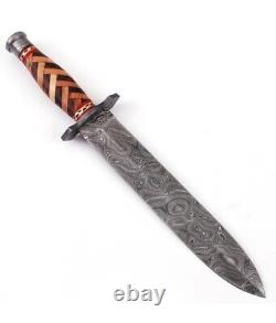 15custom Handmade Damascus Steel Hunting Dagger Knife With Sheath