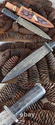 15handmade forged Fire Feather Damascus Combat Dagger Knife, Finger Tip Micarta
