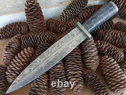 15handmade forged Fire Feather Damascus Combat Dagger Knife, Finger Tip Micarta