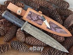 15handmade forged Fire Feather Damascus Combat Dagger Knife, Finger Tip Micarta