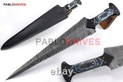 16 Rare hand Forged Damascus Steel Hunting Dagger Fixed Blade Knife hard Wood