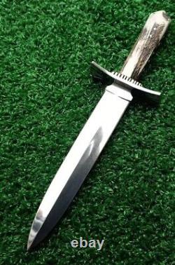 17 Custom D2 Tool Steel Blade Booot Dagger Hunting Knife -stag Crown Handle