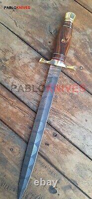 17 Hand Forged Damarcus Steel Hunting Double Edge Dagger Knife wood Handle