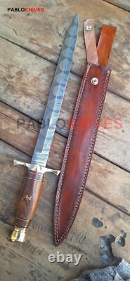 17 Hand Forged Damarcus Steel Hunting Double Edge Dagger Knife wood Handle