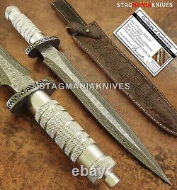 17'' Hand Forged Damascus Steel Hunting Dagger Impact Knife Steel Handle