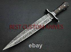 17 Superb, Hand Forged Damascus Steel Blade, Feather Pattern, Dagger Knife