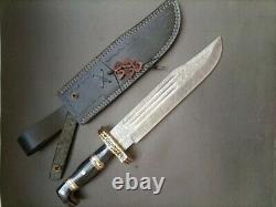 17Custom Handmade Damascus Steel Hunting Bowie Knife Dagger with leather sheath