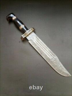 17Custom Handmade Damascus Steel Hunting Bowie Knife Dagger with leather sheath