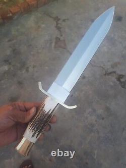 18 Custom D2 Tool Steel Blade Booot Dagger Hunting Knife -stag Crown Handle