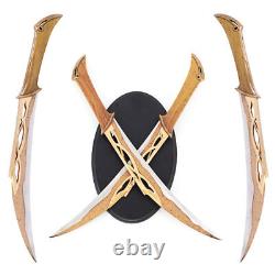 19 Set of 2 Fighting Knives Daggers Short Swords with Wooden Plaque