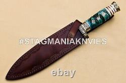 2 Pcs Hand Forged Damascus Steel Hunting Dagger Knife-engraved Camel Bone