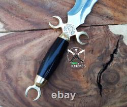 2pcs Set-HANDMADE CRESCENT MOON DAGGER RITUAL ATHAME BOLINE Snake KNIFE Gift DHL