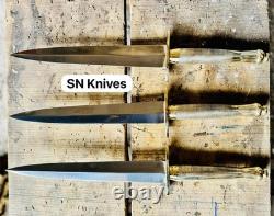 3-Pcs Custom Handmade D2 Tool Steel Hunting Commando Dagger Brass Handle WithSheat