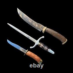 3 WWII Theater Made Fixed Blade Trench Art Fighting Knife Dagger Lot