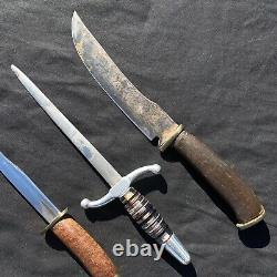 3 WWII Theater Made Fixed Blade Trench Art Fighting Knife Dagger Lot