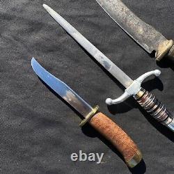 3 WWII Theater Made Fixed Blade Trench Art Fighting Knife Dagger Lot