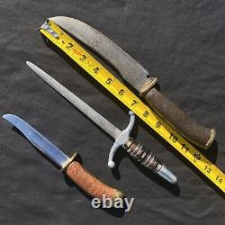 3 WWII Theater Made Fixed Blade Trench Art Fighting Knife Dagger Lot