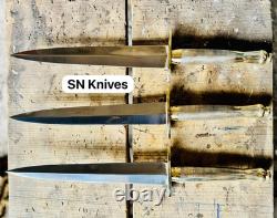 3-pcs Set Handmade D2 Steel Hunting Commando Dagger Bowie Knife With Sheath