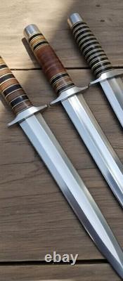 3PCS-Custom Handmade D2 Steel Hunting Toothpick Dagger Bowie Knife With Sheath