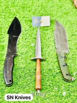 3pcs-custom Handmade D2 Steel Hunting Dagger Bowie Set With Sheath