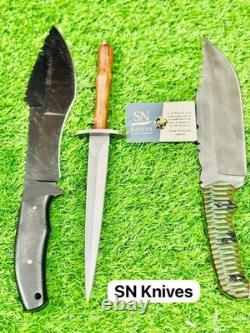 3pcs-custom Handmade D2 Steel Hunting Dagger Bowie Set With Sheath