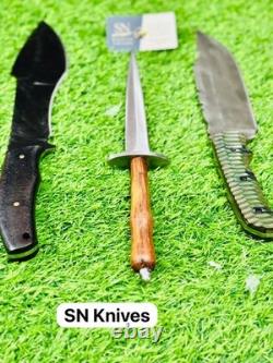 3pcs-custom Handmade D2 Steel Hunting Dagger Bowie Set With Sheath