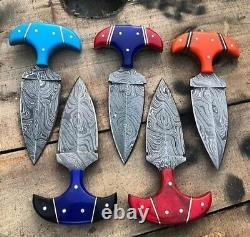 5 pcs Custom Handmade Double Edged Outdoor Damascus Steel Neck Dagger Knives
