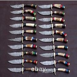 6 Stag Lot Of 20 Spark Custom Handmade Damascus Steel Hunting Skinner Knives