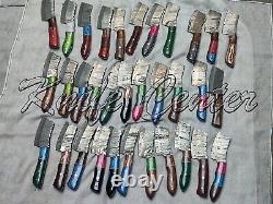 7.5'' Lot of 25 PCs Handmade Damascus Steel Hunting Skinner Knives, Mini Chopper