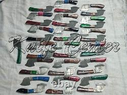 7'' Custom Handmade Damascus Steel Skinner Knives, Mini Axe, Chopper Lot of 25
