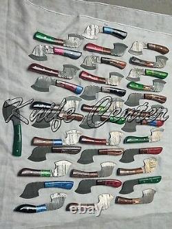 7'' Custom Handmade Damascus Steel Skinner Knives, Mini Axe, Chopper Lot of 25