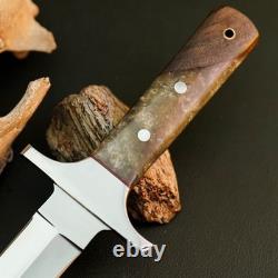 8.4 Stainless Dagger Knife Full Tang Wood Handle Fix Blade Leather Sheath